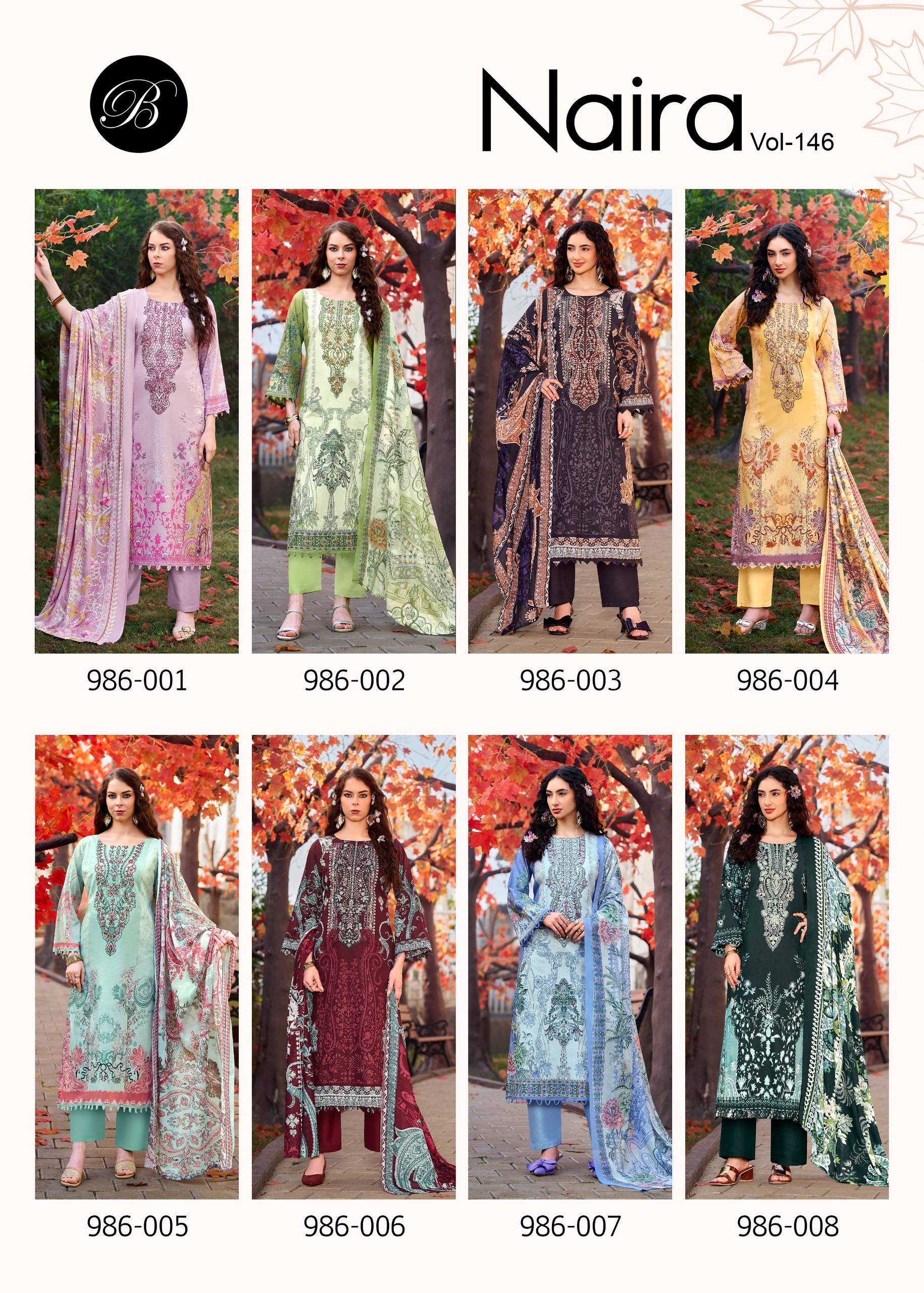 NAIRA VOL-146 by BelliZa 986-001 To 986-008 Series Stylish Beautiful Colourful Printed Pure Cotton Dresses At Wholesale Price